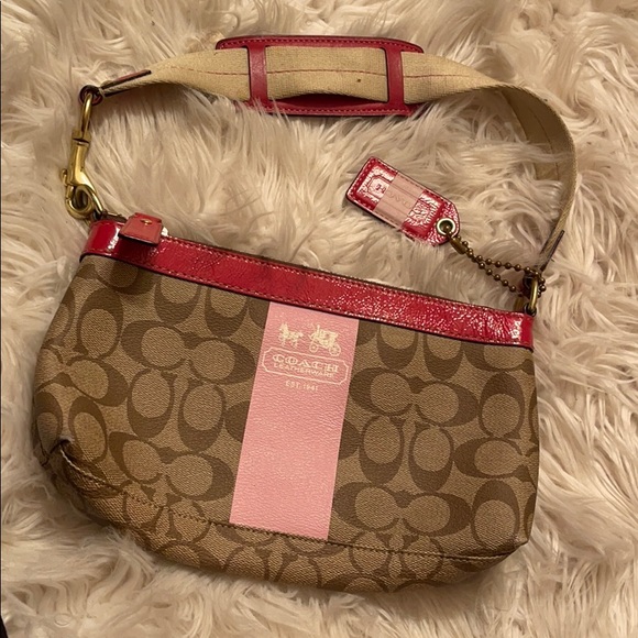 Coach Handbags - Coach signature brown, Light Pink Heritage Stripe